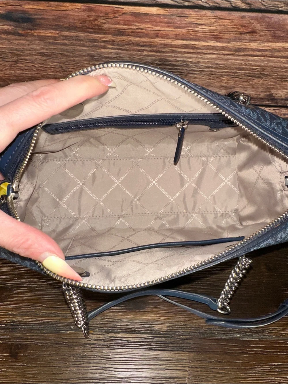 Michael Kors Navy and Cream Signature Stripe Crossbody
